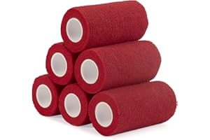 SAGAFLY Haftbandage Verband Selbstklebender 10cm x 4,5m, 6 Rollen Fixierbinde Selbsthaftend Kohäsive Bandage für Erste Hilfe Dog Tierarztwickelband Sport Elastische Binde für Handgelenk, Füße (Rot)