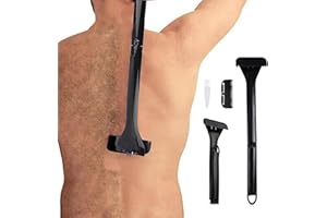 DRASOHUIJA Golarka do pleców dla mężczyzn, golarka do ciała z wymiennymi głowicami, "zrób to sam", składana maszynka do golenia pleców, ergonomiczny uchwyt, efektywne golenie pleców, na sucho i na mokro