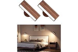 DetarZinLED Lámpara de Pared con Batería de Carga USB, Lampara Mesita Noche Recargable, Apliques de Interior Adhesivos para Dormitorio sin cable (Nogal negro, 2 Pcs)