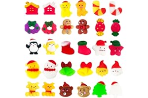 POPOYU 30Pcs Christmas Mochi Squishy Toys,Mini Kawaii Moji Squishies ,Xmas Party Favors for Kids,Cute Squeeze Toy for Christmas Stocking Fillers,Advent Calendar Fillers,Class Prizes, Xmas Party Bag Fillers