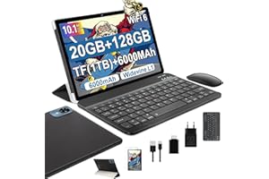 fezawio Tablet 10 Pulgadas Android 14 Tablet, 20GB RAM + 128GB ROM (TF 1TB), Octa-Core,con Teclado y Raton - (Negro)