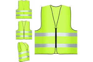 Windfromort Gilet Jaune Adulte, 4 Pièces, Polyester, Haute Visibilité, Bandes Réfléchissantes, Taille Universelle XXL, Modèle de Maille, Pour Sécurité Routière, Chantier, Cyclisme Nocturne (Jaune)