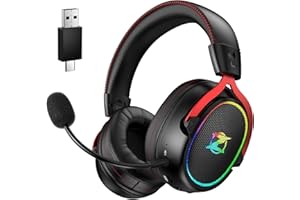 Ozeino 2.4GHz Wireless Gaming Headset für Pc, Ps4, Ps5, Mac, USB & Type-C Doppelanschlüsse Wireless Headset, Headset mit Mikrofon mit Geräuschunterdrückung, 25H+ Akkulaufzeit - Schwarz und Rot