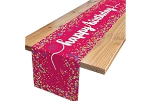 XINVERY Happy Birthday Table Runners,Hot Pink Birthday Table Runner Barbie Birthday Table Linens for Dining Party Decorations Birthday Party Table Decor 13x72 Inch