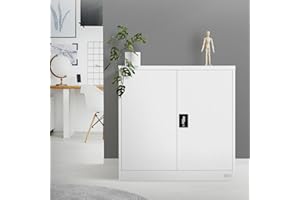 ML-Design Archivador de Oficina 90x40x90cm Acero Blanco Armario Independiente con Auxiliar Metálica con 2 Puertas y 2 Estante