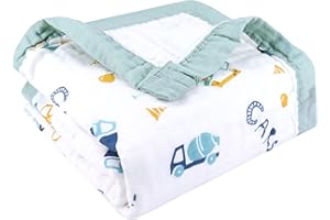 Hivia 110 * 110CM Couverture Bebe-Gaze de Coton 6 Plis Couverture Bebe Naissance，Cadeaux pour Les Nouveaux-nés Convient aux Bébés de Tous âges|Voiture Bleue