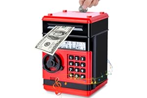 Thedttoy Hucha Electrónica Caja de Dinero para Niñas 5-12 Años, Caja Fuerte Niños Hucha con Código Hucha Cajero Automatico Caja de Monedas Banco, Cumpleaños Regalo de Juguete para Niños Niñas(Rojo)