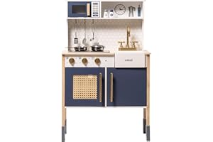 ROBUD Kuchnia do zabawy z drewna dla dzieci, z akcesoriami, odpowiednia dla dzieci od 3 lat, Montessori