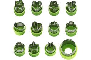 wugongshan 12 Pièces Emporte-pièces Fruits et Légumes en Acier Inoxydable, Coupe-légumes avec Manche de Protection pour Décoration Gâteau/Biscuit/Cookie/Toast/Fondant