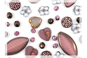 ‎BOHEMIA CRYSTAL VALLEY Mehr als 45 Stück (60 g) Focal-Glasperlenmischung mit Tischblumen- und Schmetterlingsperlen, PG Pink Purple