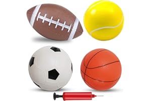 Hymaz Sports Balls for Kids Toddler Toy Balls with Pump,Pack of 4 Soft Balls Includes Soccer Ball, Basketball,Football,Tennis Ball for Boys Girls,Outdoor Games Sport Toys