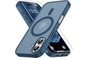 Vansdon Magnétique Coque pour iPhone 17 avec 1 Verre Trempé, Compatible avec MagSafe, Protection Contre Les Chutes de qualité Militaire, Coque Mat Translucide Fine Antichoc -Bleu Foncé