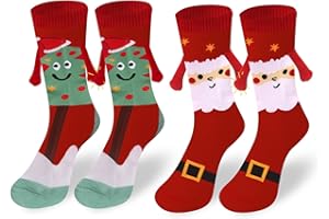 Yamobi 2 pary zabawnych skarpet bożonarodzeniowych z magnetycznymi dłońmi, które trzymają się za ręce, magnetyczne skarpety bożonarodzeniowe do trzymania za ręce, słodkie skarpety