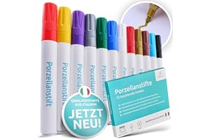 Brandalo® Premium 12er Set Porzellanstifte spülmaschinenfest - Keramik bemalen Set - Keramik Stifte - Porzellan bemalen - Glasmalstifte spülmaschinenfest - Keramikstifte spülmaschinenfest