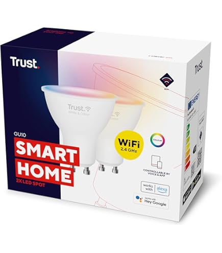 Trust WIFI Smart LED Bulb E27, WiFi Lamp, Works with Alexa and Google Nest, Dimmable LED Lamp, Warm to Cool White, 1800K-6500K, Duo Pack - White Atmosphere Trust WIFI Smart LED Bulb E27, WiFi Lamp, Works with Alexa and Google Nest, Dimmable LED Lamp, Warm to Cool White, 1800K-6500K, Duo Pack - White Atmosphere