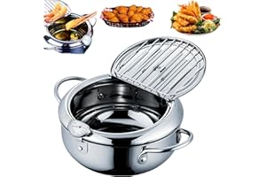 Qivine Pentola per Friggere Friggitrice Ad Olio in Acciaio Inossidabile con Termometro Padella Per Friggere con Coperchio della Griglia Antigoccia per Friggere Tempura Pollo Francese Pesce (28cm)