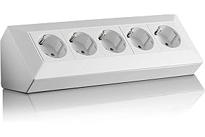 VOREX Regleta de Esquina Schuko, USB, para Cocina, Oficina, Taller, Ideal para encimeras de Cocina, Toma sobresaliente o bajo encimera, sin Cable, plástico, Grande: 5 F, Blanco