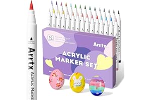 Arrtx marqueur Acrylique, 30 Couleurs peinture, Feutre, Stylos pinceaux pour Roche, œuf de Pâques, Bois, métal, Plastique, Verre, Toile - Non toxique, sans odeur