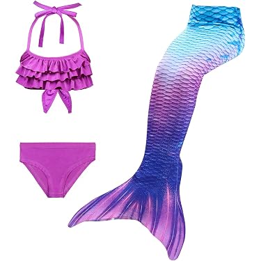 Maillot De Bain 3 Pièces Fille - Bikini Bustier Volanté Imprimé Tropical - Protection UV 50+ - Confortable Et Stretch