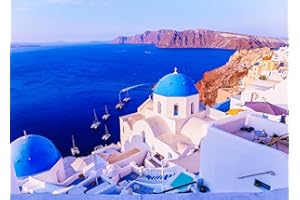 DKIJOYS Aegean Sea Jigsaw Puzzles for Adults 1000 Jigsaws Oia White Blue Church 1000 Piece Jigsaw Puzzles for Adults