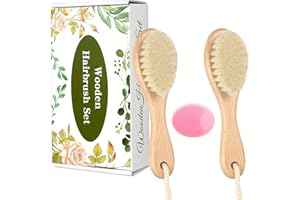 ROARGY Baby-Holzbürste und Kamm, 2 Stück, natürliche Ziegenborsten, Haarbürste mit Wiegenkappe, Kamm für Neugeborene, Kleinkinder, Neugeborene, Jungen, Mädchen (Rosa)