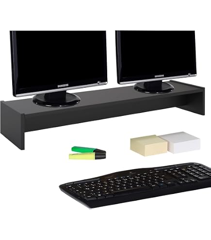 Support Rehausseur D'écran Pour Bureau - En Bois Et Métal, Rangement Intégré, Ergonomique Pour Améliorer La Posture