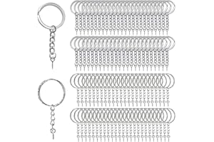 Homo Trends 100Pcs Keyring Rings Key Chain Split Metal Key Rings with Link Chain and Open Jump Rings and Screw Eye Pins for Crafts, 25 mm Diameter