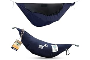 ‎TICKET TO THE MOON Lightest PRO-Hängematte - Ultraleicht (590 g), Kompakt (325 cm x 140 cm) - inkl. Insektenschutz & integrierter Ridgeline - variierbare Länge (bis zu 3,1 m), Aufbewahrungssystem (Marineblau)