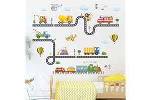 DECOWALL SG-2107 Construction Transport sur la Route Stickers Muraux Stickers Muraux Peler et Coller Stickers Muraux Amovibles pour Enfants Pépinière Chambre Salon