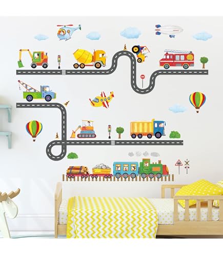Glow In The Dark Train Wall Stickers For Kids Bedrooms - Removable Decals For Walls & Ceiling, 2 Trains & 5 Clouds