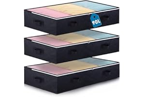 Boic 3 Piezas Bolsas Para Guardar Ropa 90L, Plegable Cajas Almacenaje Ropa, Bolsas AlmacenajeRopa Debajo De La Cama Con Mango Para Mantas, Zapatos 100 X 50 X 18 Cm, Negro