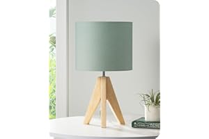 EDISHINE Lampe de Chevet Bois à Trépied avec Abat-jour en Lin, E27 Ampoule LED Incluse, 2700K Blanc Chaud, Lampe de Table Moderne Design pour Chambre, Salon, Bureau, vert kaki