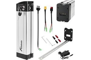 Adaluolo 36V Ebike Battery with Charger, 36V 10AH Folding Electric Bike Removable Battery Replacement Silverfish Lithium Bicycle Pedelec Batteries with 4 Port, Safe Lock for 350W 250W 200W Motor