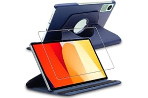ebestStar - Etui Dla Xiaomi Redmi Pad SE, Pokrowiec Obrotowe Obracany 360 Stopni, Ochrona ze Skóry PU, Ciemny niebieski + Szkło Hartowane