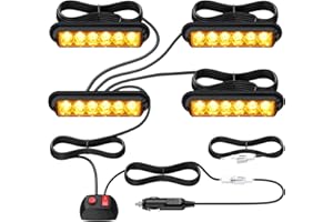 Justech 4x6LEDs Warning Flashing Lights Strobe Lights Amber Hazard Beacon Emergency Lights 12V 24V Universal for Car Vehicle Truck Trailer Caravan Camper