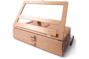 ARTISTIK Wooden Table Top Easel Box with Built-in Storage Drawer, Adjustable Beechwood Storage Desk Easel for Painting – Lightweight, Travel-Ready Design, Ideal for Artists - 3 Draws