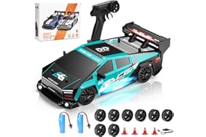 Sentasi 1:24 RC Drift, veicolo da corsa 4WD, modello sportivo ad alta velocità con LED e pneumatici di ricambio, durata 30 minuti, ricarica USB e ostacoli, per bambini a partire da 8 e adulti（ciano）