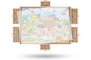 TRUWHEELZ 1500 Teile drehbares Puzzlebrett mit 6 Schubladen und Abdeckung, 64 x 87 cm tragbarer hölzerner Puzzletisch für Erwachsene, Lazy-Susan-Drehteller Puzzlebrett Geburtstagsgeschenk für Mama