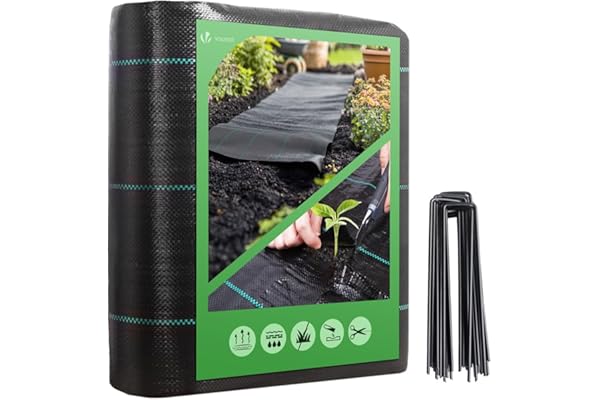 ✅ VOUNOT® Toile de Paillage 2Mx10M avec 30pcs de Piquets Contre Les M...