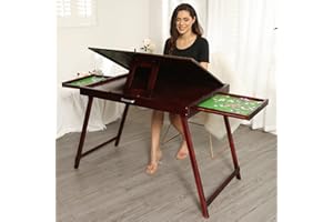 YNREDEE Wooden Jigsaw Puzzle Folding Table for Adults & Kids,Jigsaw Puzzle Storage Folding Tilting Table with Board Standing,Portable Board for Games, Gift for Puzzle Amateur (1500 Pcs with Two Drawers)