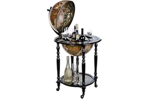 ‎BIRENDY Birendy - riesiger Barwagen mit Deckel und Rollen, Globusbar in 4 Farben wählbar (Schwarz Weiß Glanz)