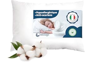 DOLCI SOGNI - Oreiller Enfant 40x60 - Anti-acariens, Hypoallergénique, Housse Coton Naturel Respirante, Doux et Frais, Lavable en Machine - Fabriqué en Italie