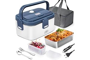 AUTOPkio 1.8L Tartera Electrica - 3 en 1 Fiambrera Termica Comida Caliente 220V 24V 12V con Bolsa y Extraíble Acero Inoxidable Taper Electrico para Coche Camión Trabajo Oficina