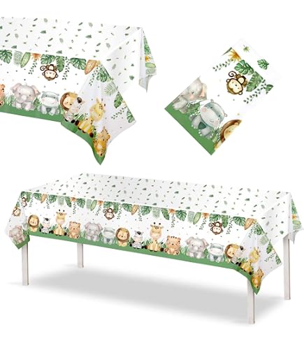 Nappes Anniversaire Jungle - Lot De 2, 137x274 Cm, Plastique PE Résistant, Avec Cartes D'invitation - 6