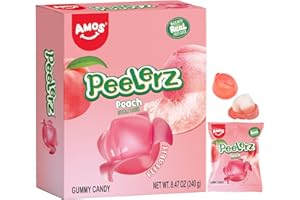 AMOS Peelerz Bonbons Gommeuse, Noël Peach Pêche Pelable 3D Bonbon Candy, Jus Fruits Véritables Fabriqués Bonbon Noel Gommeuse Pour Célébrer Fête Noël Halloween- Emballage Boîte 240G