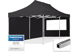 TOOLPORT Faltpavillon Faltzelt Pavillon 3x6m - 2 Seitenteile Aluminium 32mm Partyzelt 700N schwarz