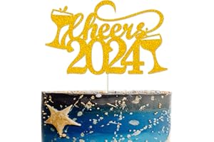 TBAY Gold Glittery Cheers to 2024 Cake Topper, Happy New Year 2024 Cake Picks Goodbye 2023 Hello 2024 Cake Decorations, for 2024 New Year Eve Holiday Party