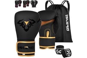 Islero EVO Fitness - Guantes de boxeo negros mate para hombre, saco de boxeo, para mujer, artes marciales, artes marciales, artes marciales, kickboxing, sparring, entrenamiento, guantes de lucha con