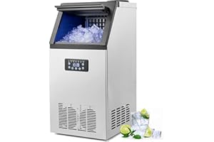 CREWORKS Macchina Ghiaccio Professionale 59kg/24h Fabbricatore Ghiaccio con Schermo LCD Macchina Ghiaccio Autopulente Commerciale in Acciaio Inossidabile per Casa Ufficio Ristorante Bar