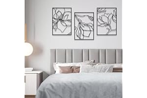 Yunjuhop Decoración Pared de Metal Decoración Dormitorio Matrimonio,Decoracion Salon,Arte Abstracto,Mujer Negra Soltera,Loto Cuadros Encima de la Cama Esculturas de Pared de Baño